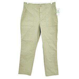 reCreation Women's Stretch Green Utility Pants Size L Straight Elastic Back NWT